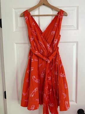 Anthropologie Bright Orange Tie-Waist Mini Dress